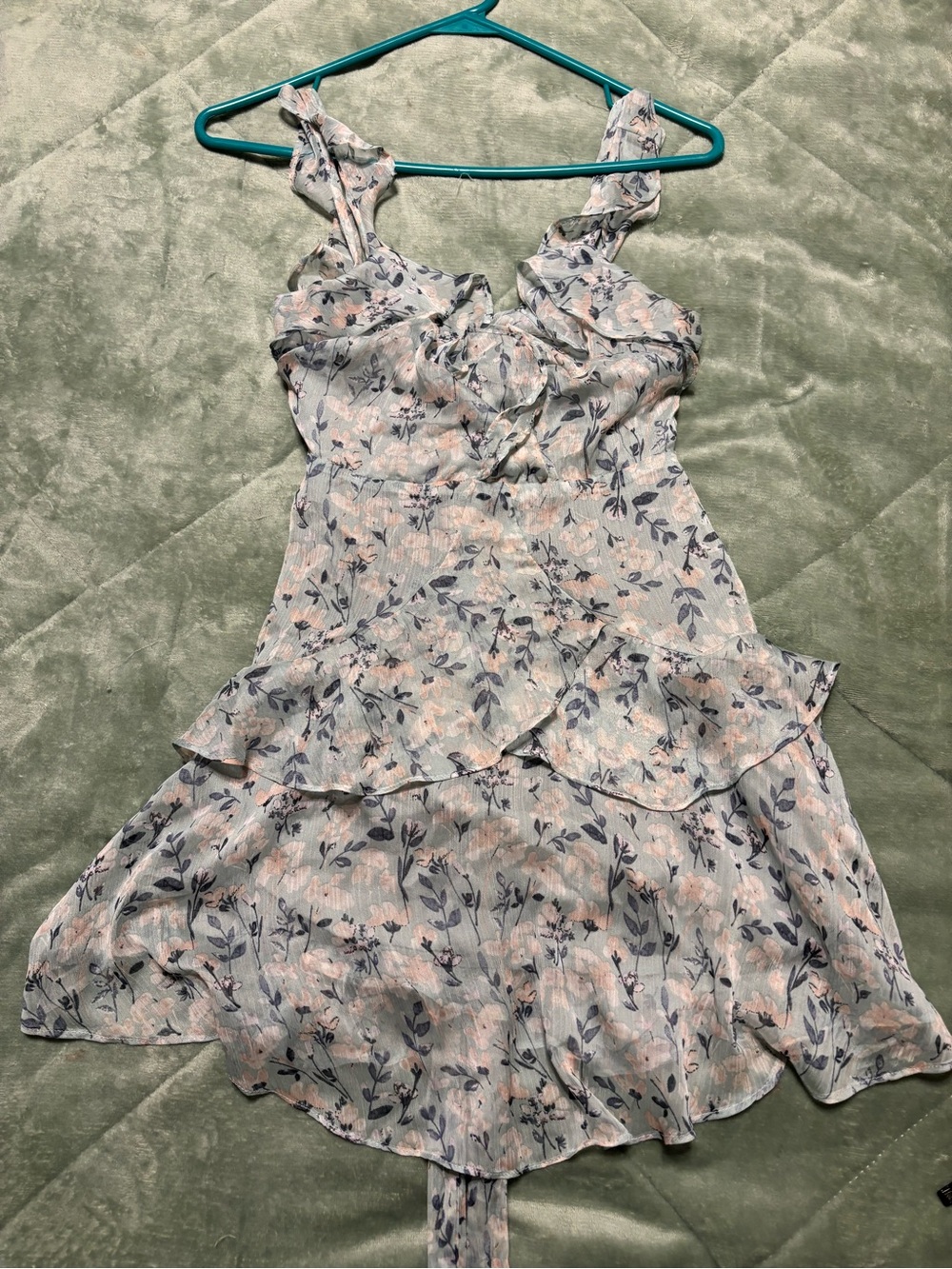 Windsor XS Floral Ruffle Mini Dress in Light Gray and Pink #8